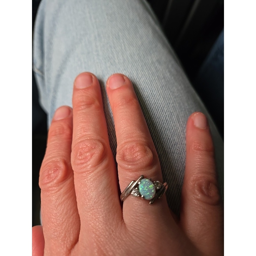 Vintage Opal Cubic‎ Zirconia Sterling Silver Ring